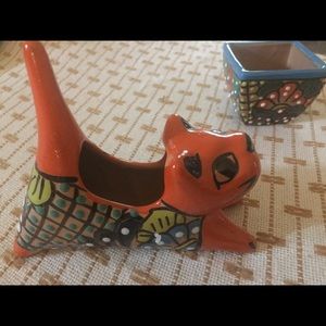 Mexican Folk Art Cat Figure/Planter NWT Unique Holiday Birthday Gift